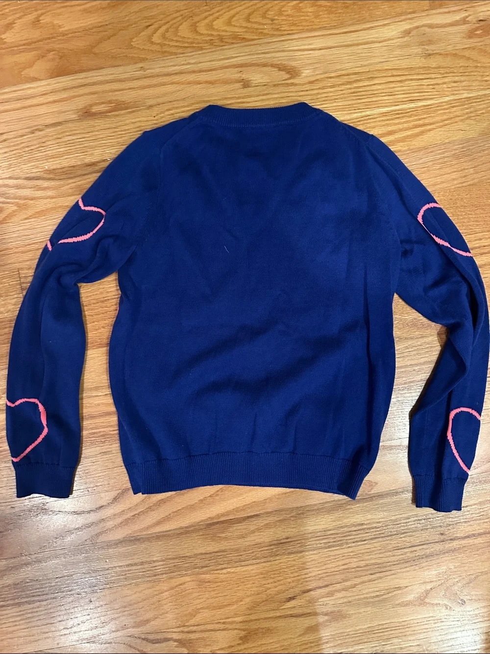 Crewcuts Navy Crewneck Sweater with Pink Heart Motifs Size 10